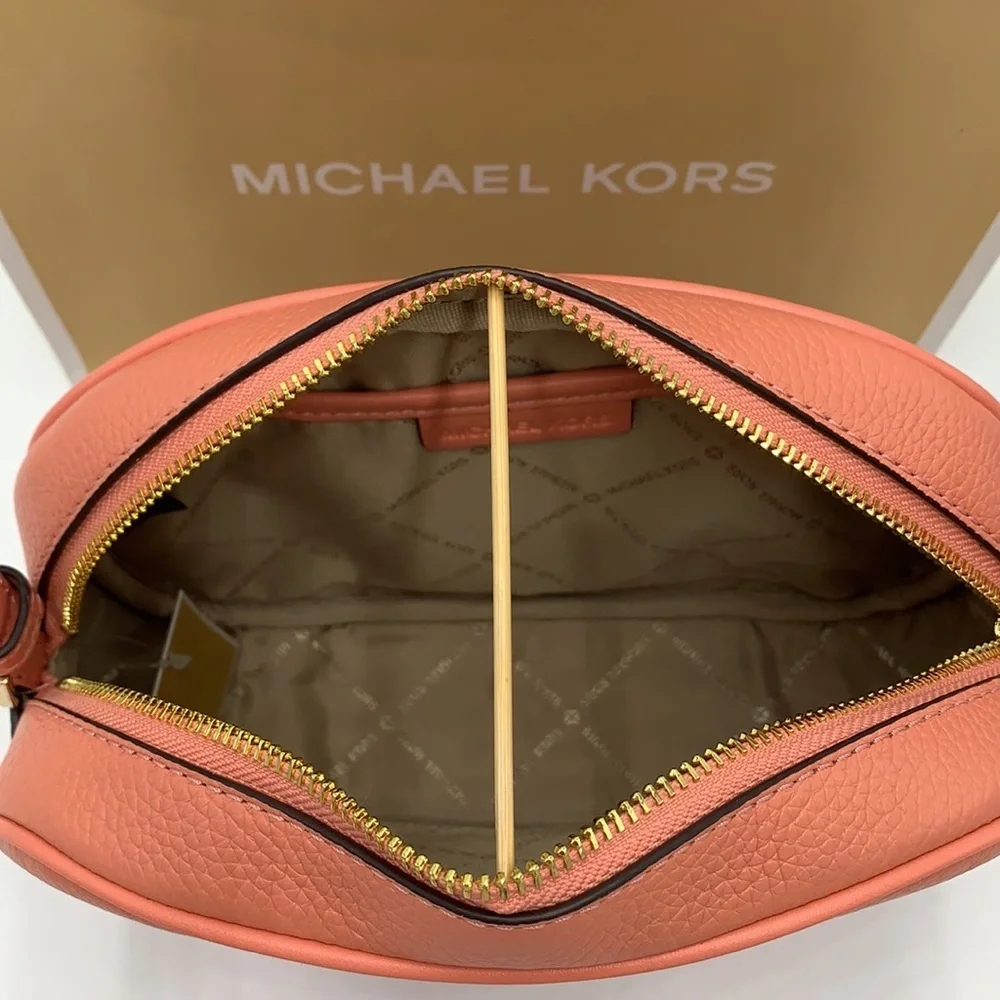 MICHAEL KORS Jet Set Medium Embossed Pebbled Leather Crossbody Bag Sherbert